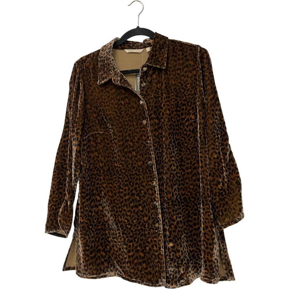 Soft Surroundings Womens Tunic Shirt Small Brown Icon Silk Velvet Poets NWT